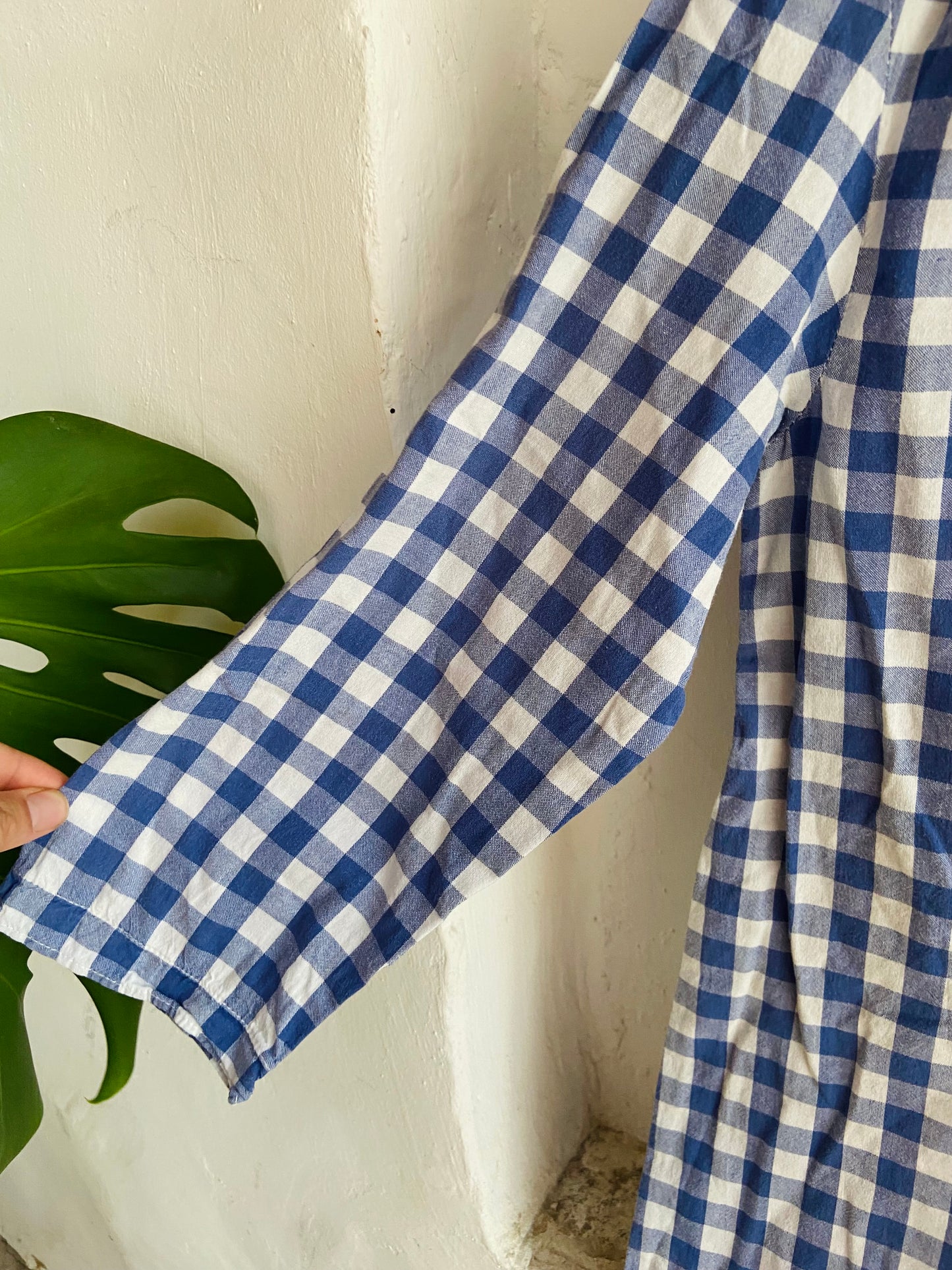 VINTAGE 90’s Blue Gingham Long Sleeve Top - S