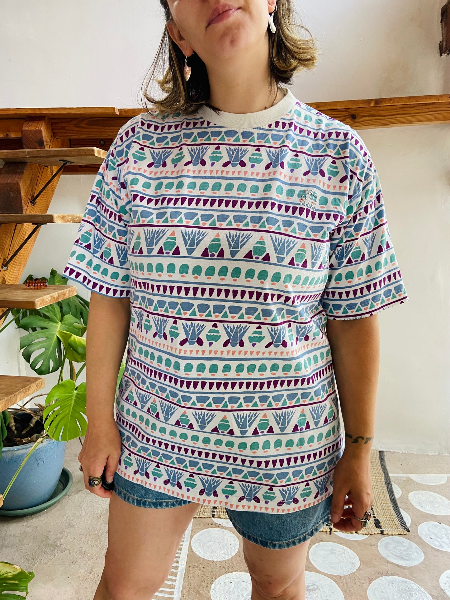 VINTAGE 90’s Bohemian Patterned Oversized Tee T-Shirt - M/L