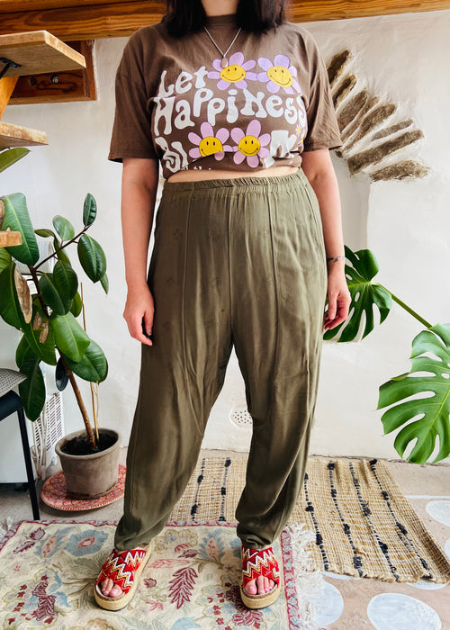 VINTAGE 90's Khaki Green Hippie Harem Trousers - L/XL