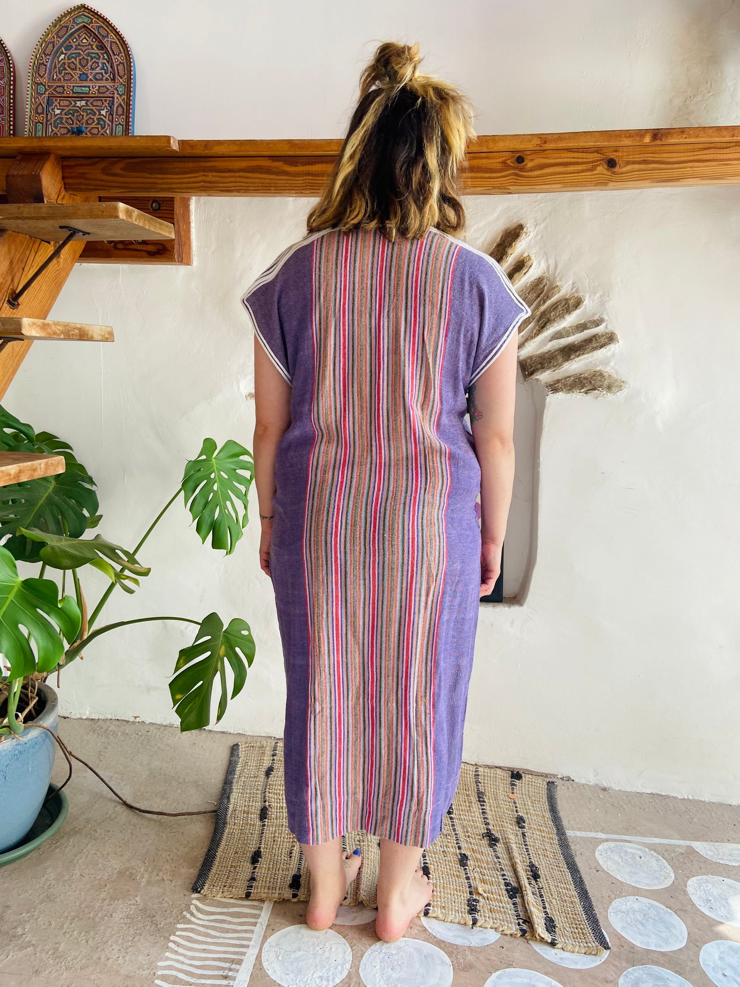 VINTAGE Bohemian Stripe Rainbow Tunic Maxi Dress - M