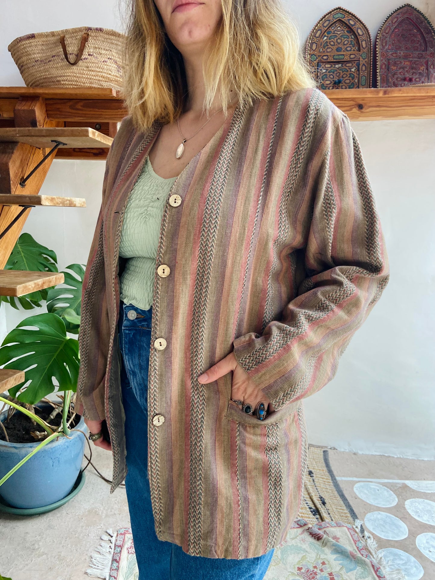 VINTAGE 90’s Dusty Stripe Bohemian Long Sleeve Jacket - L