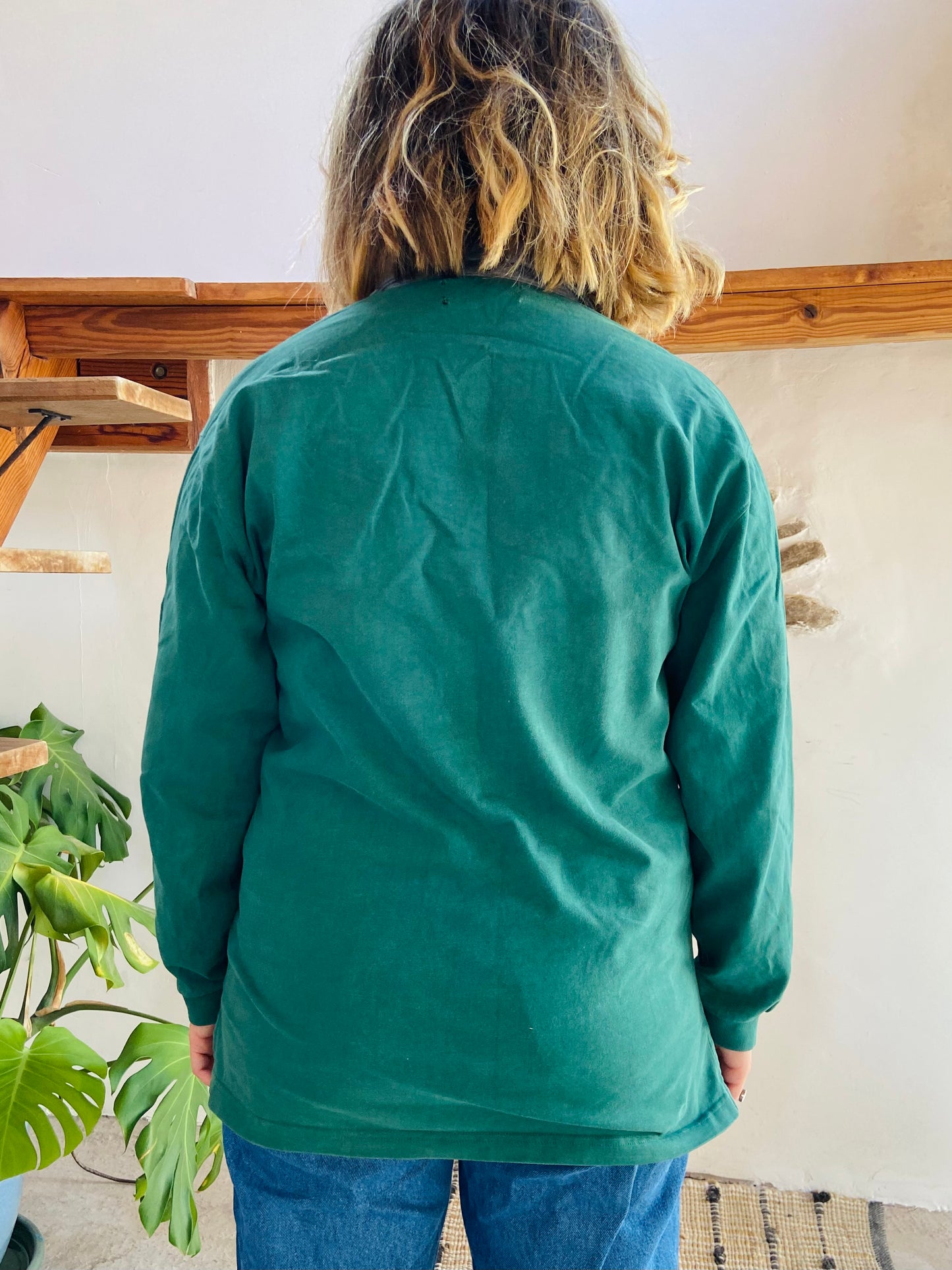VINTAGE 90's Long Sleeve Green Polo Top - M/L