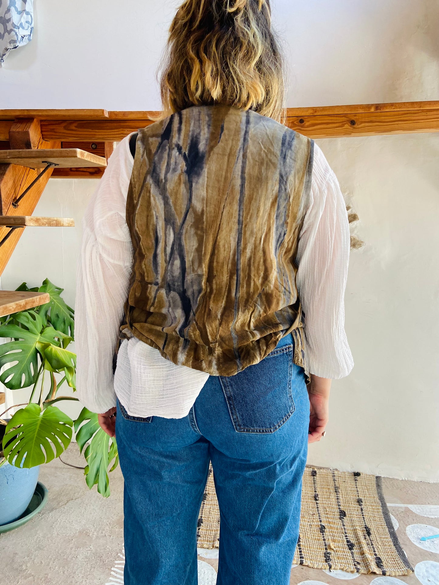 VINTAGE 90's Brown Patterned Sleeveless Waistcoat - S