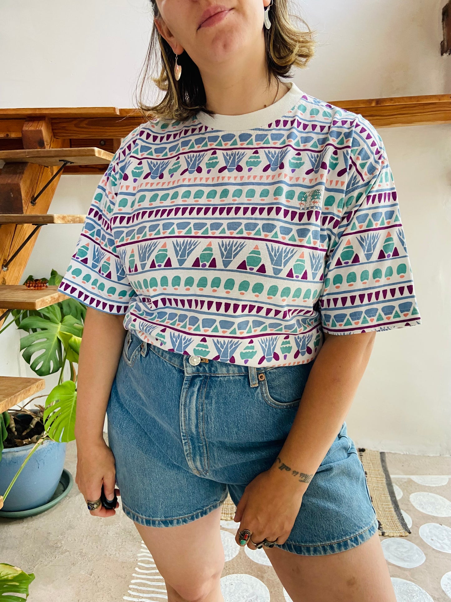 VINTAGE 90’s Bohemian Patterned Oversized Tee T-Shirt - M/L