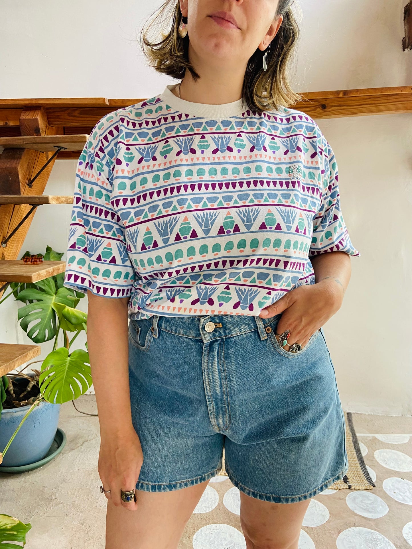 VINTAGE 90’s Bohemian Patterned Oversized Tee T-Shirt - M/L
