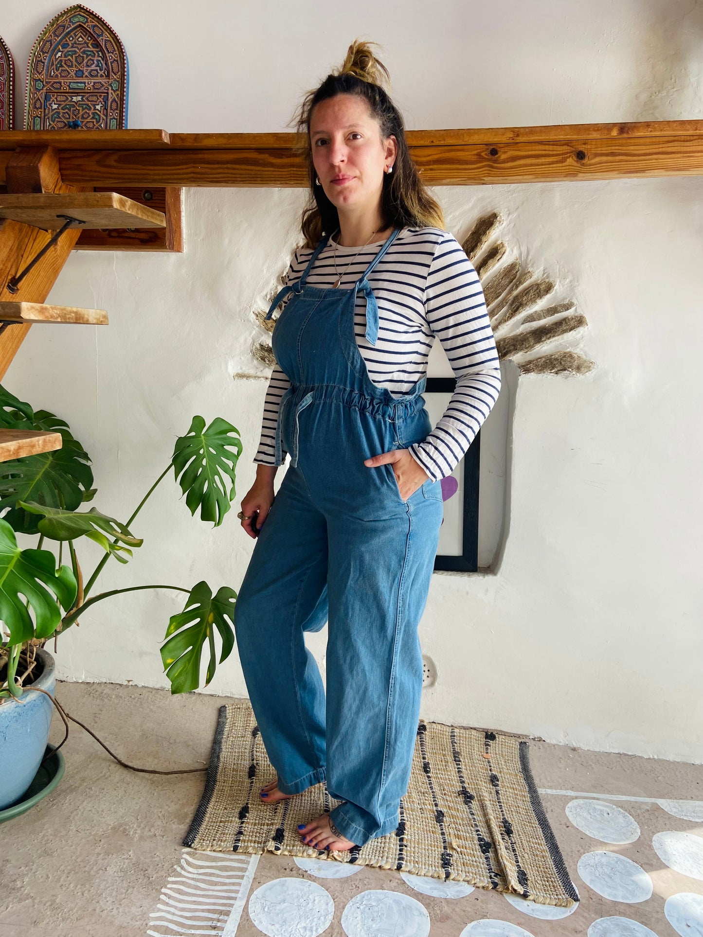 VINTAGE 90's Blue Cotton Wide Leg Jumpsuit - S