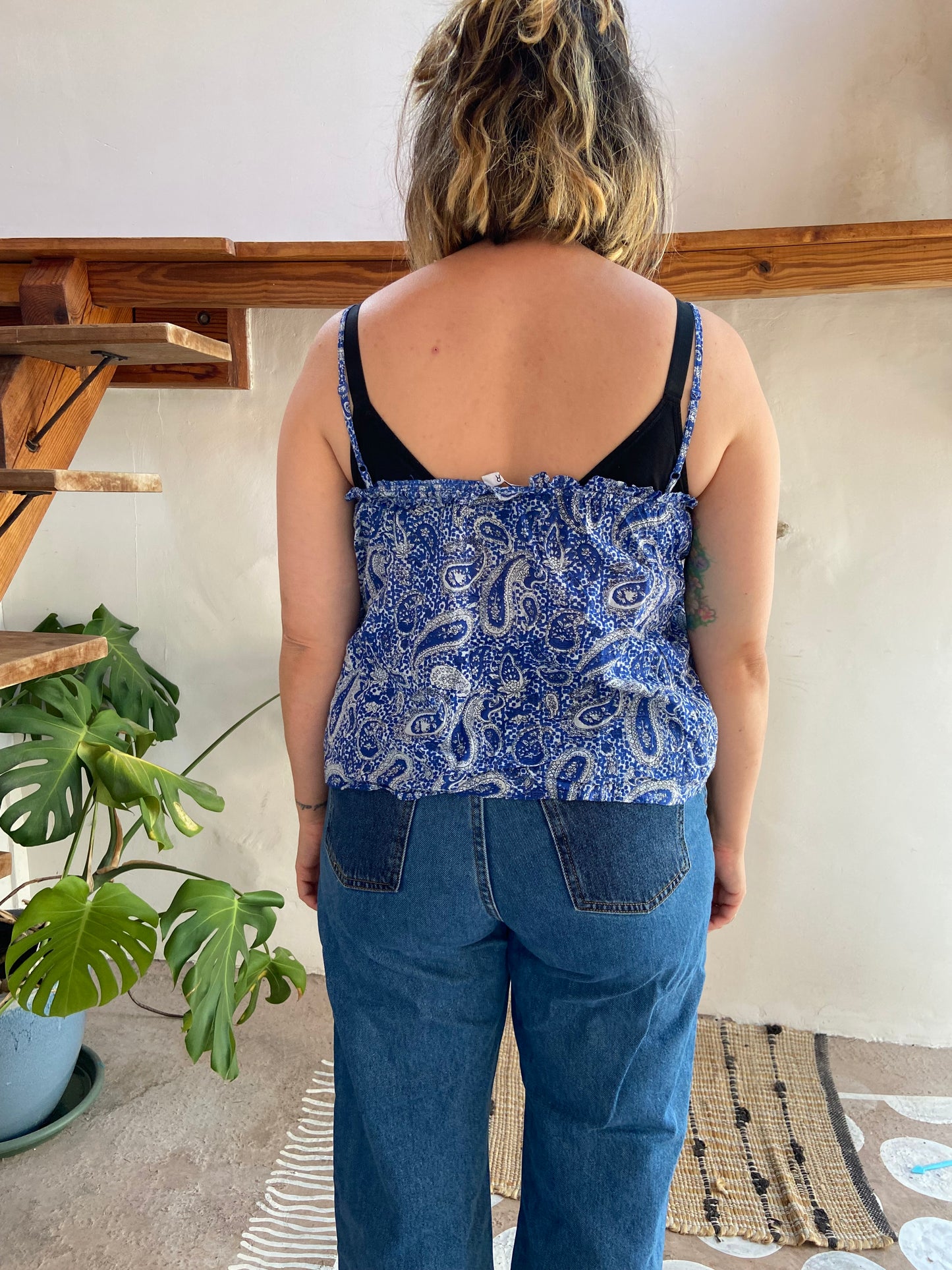 VINTAGE 90's Blue Paisley Bohemian Strappy Cami Top - S/M
