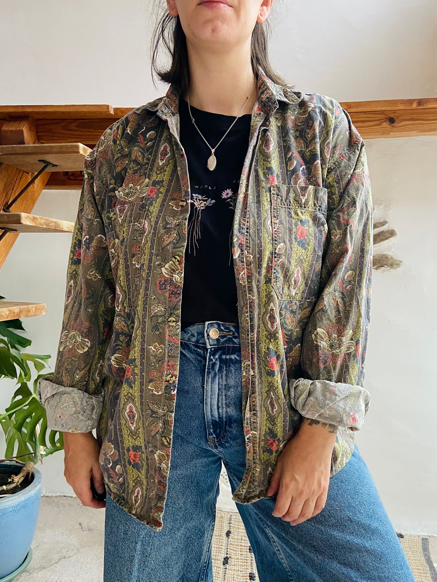 VINTAGE Provencal Bohemian Pattern Long Sleeve Shirt - M/L