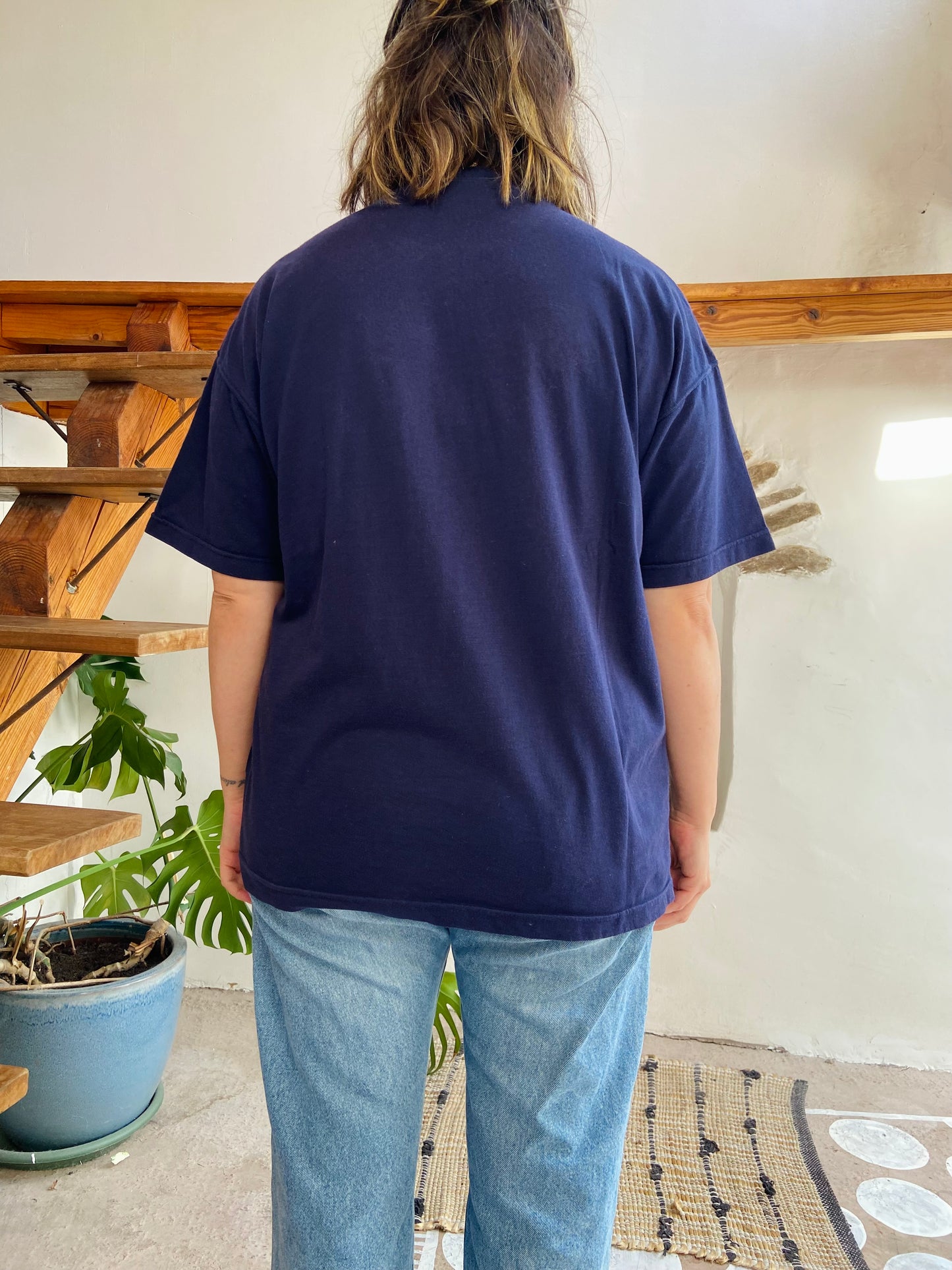 VINTAGE Naf Naf 90’s Blue Embroidered T-shirt Tee - M/L