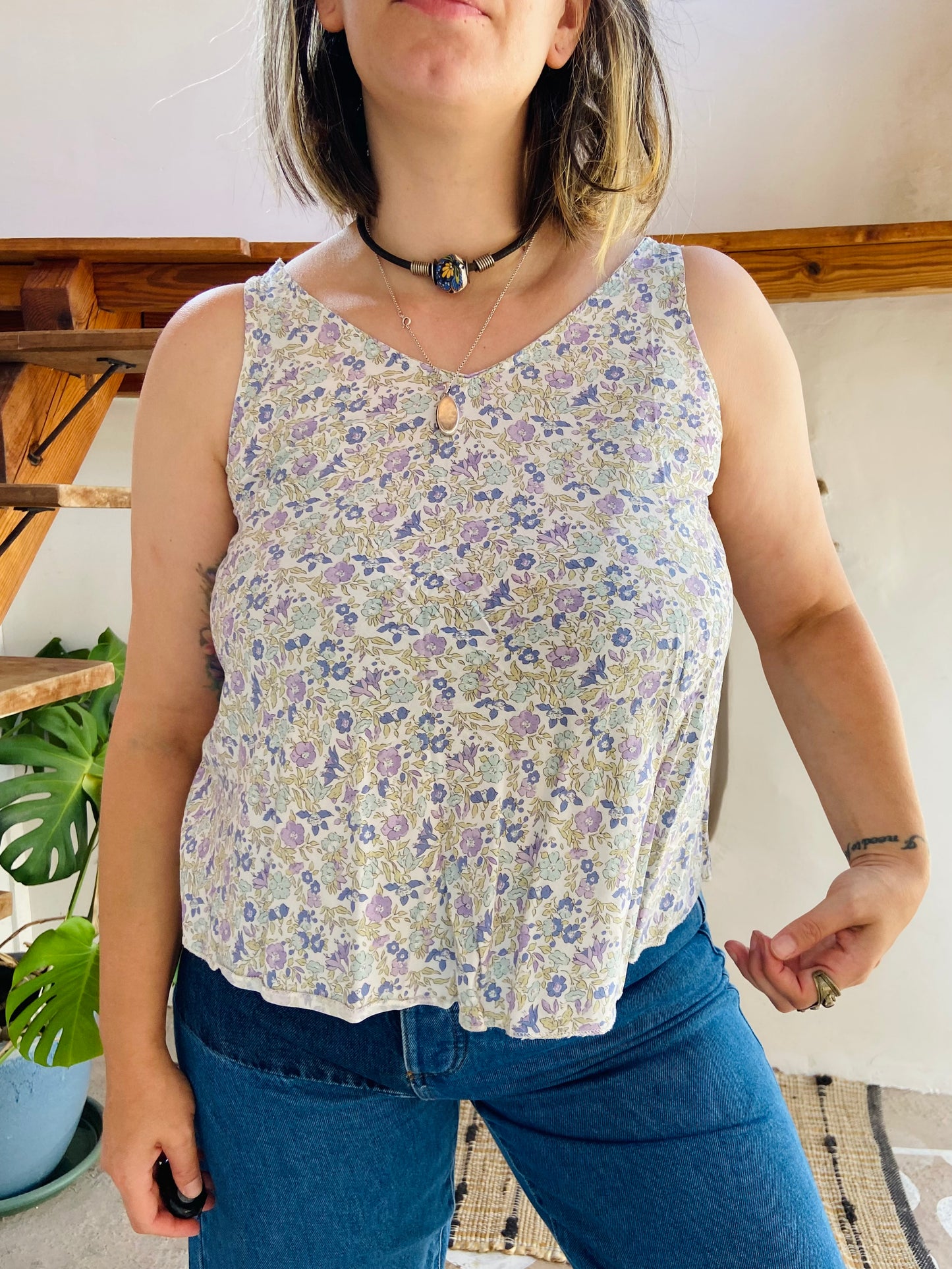 VINTAGE 90's Ditzy Floral Loose Tank Top - S/M