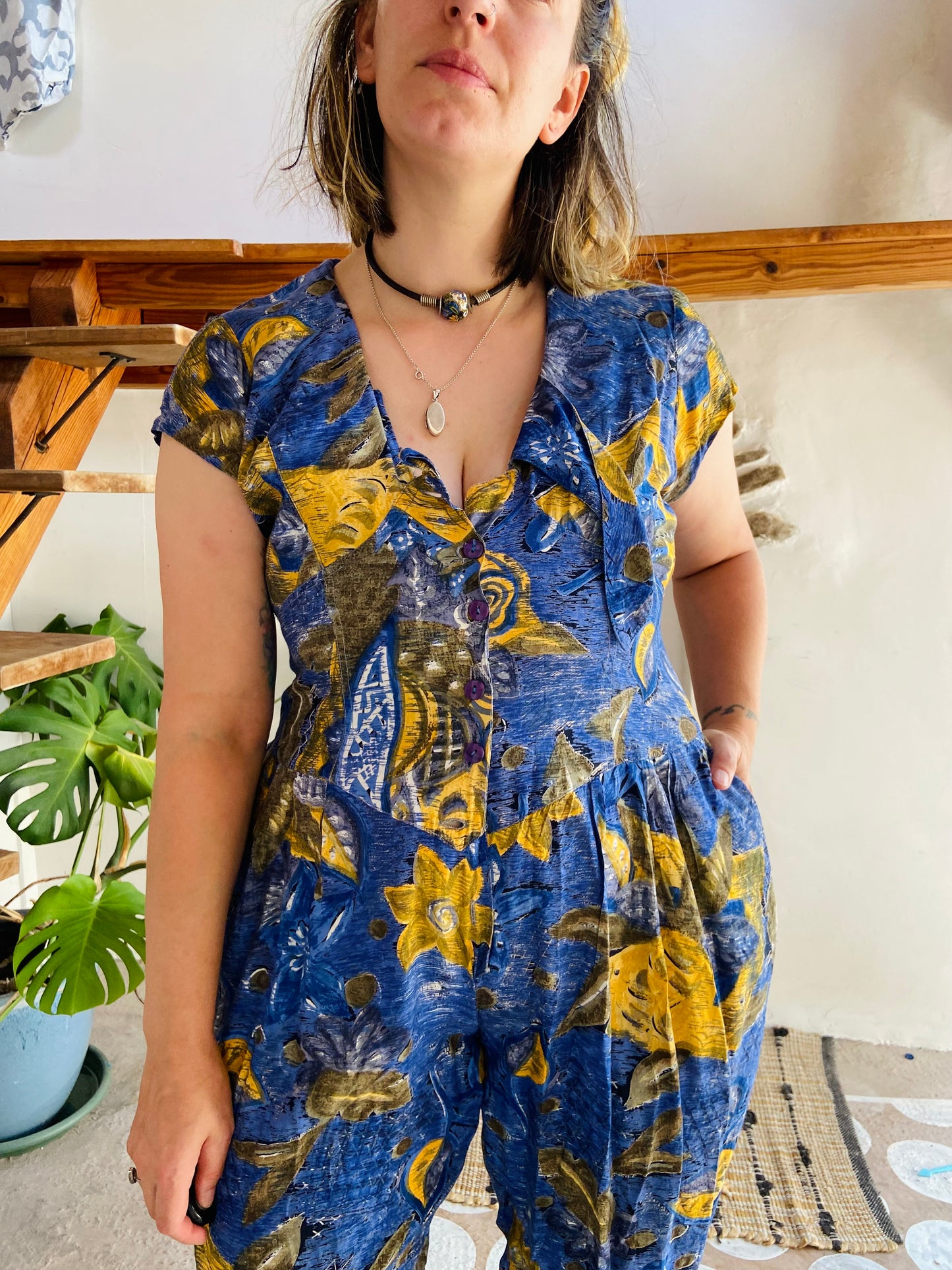 VINTAGE 80's Floral Bohemian Pattern Jumpsuit - S
