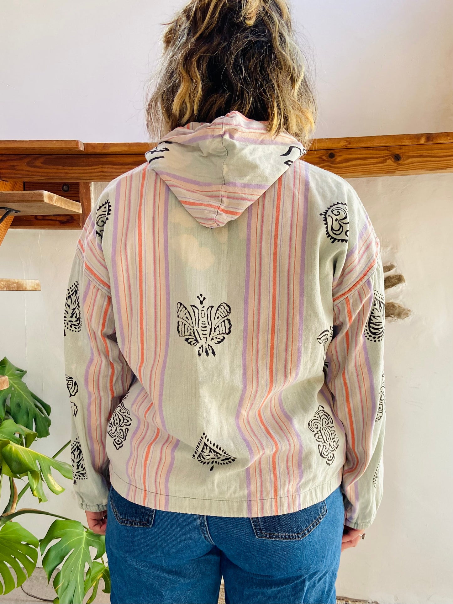 VINTAGE 90's Hippie Batik Long Sleeve Hooded Top - M/L