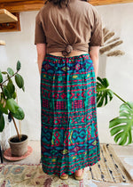 VINTAGE 90's Green Bohemian Stripe Print Maxi Skirt - L/XL