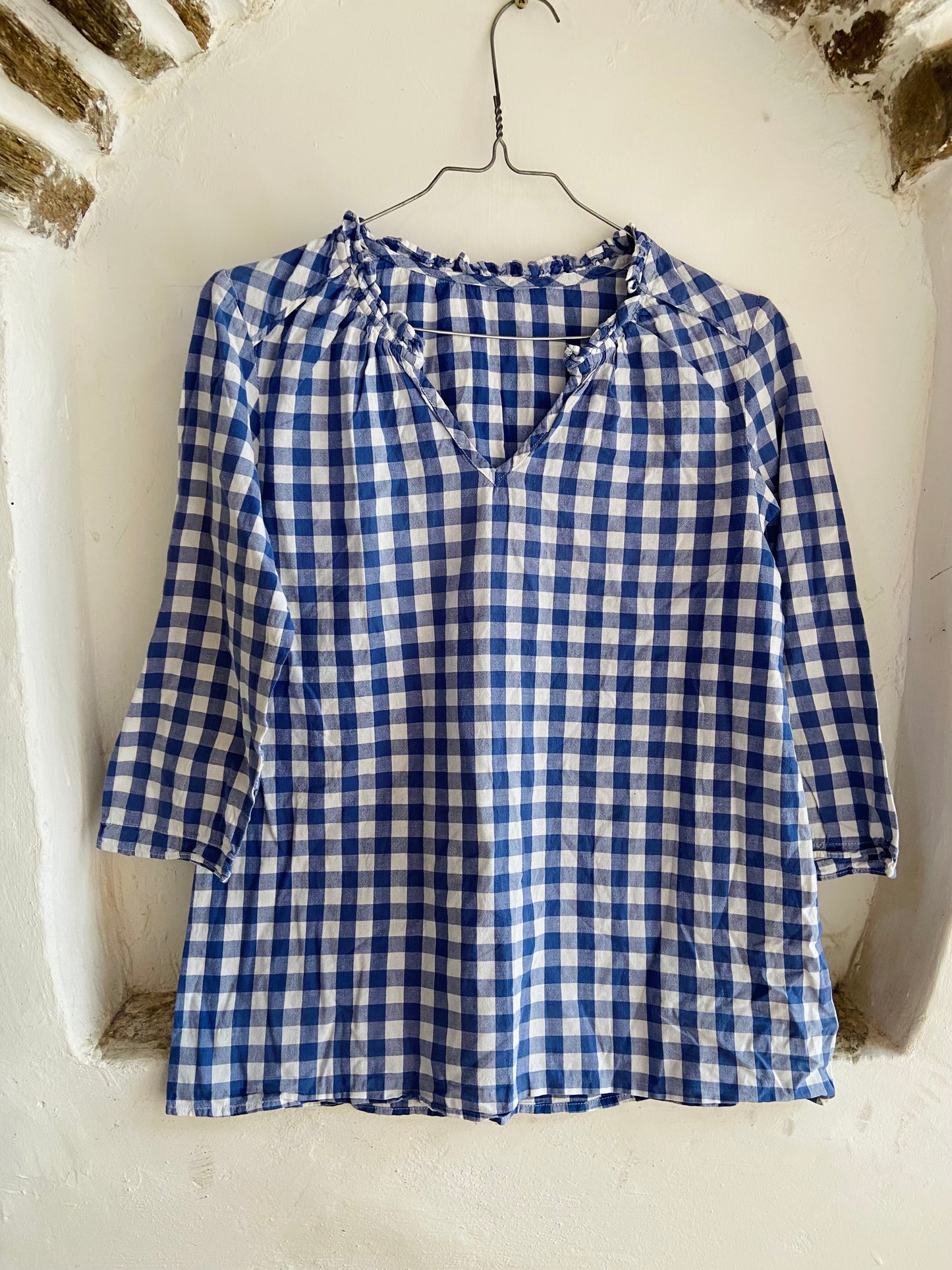 VINTAGE 90’s Blue Gingham Long Sleeve Top - S