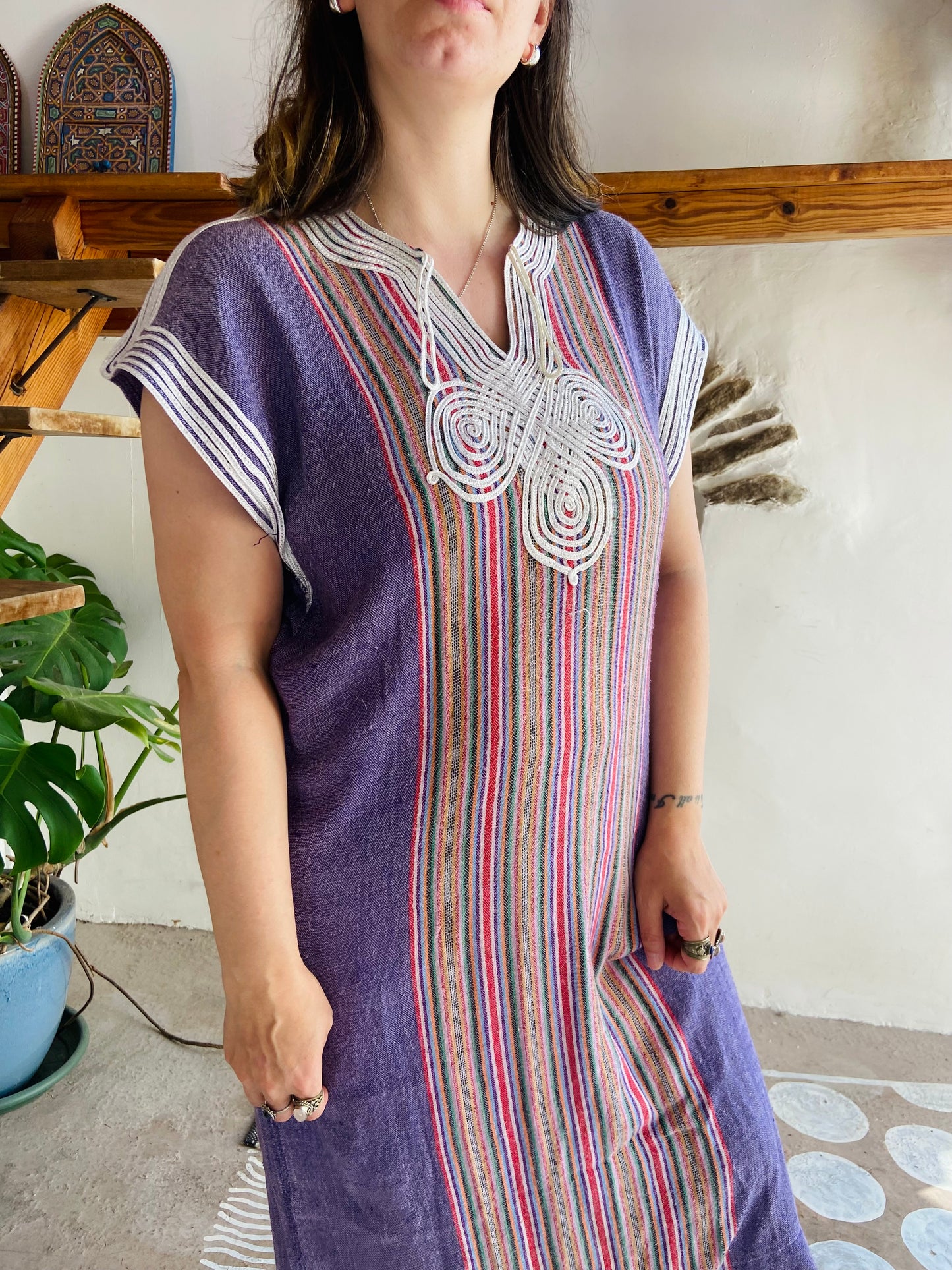 VINTAGE Bohemian Stripe Rainbow Tunic Maxi Dress - M