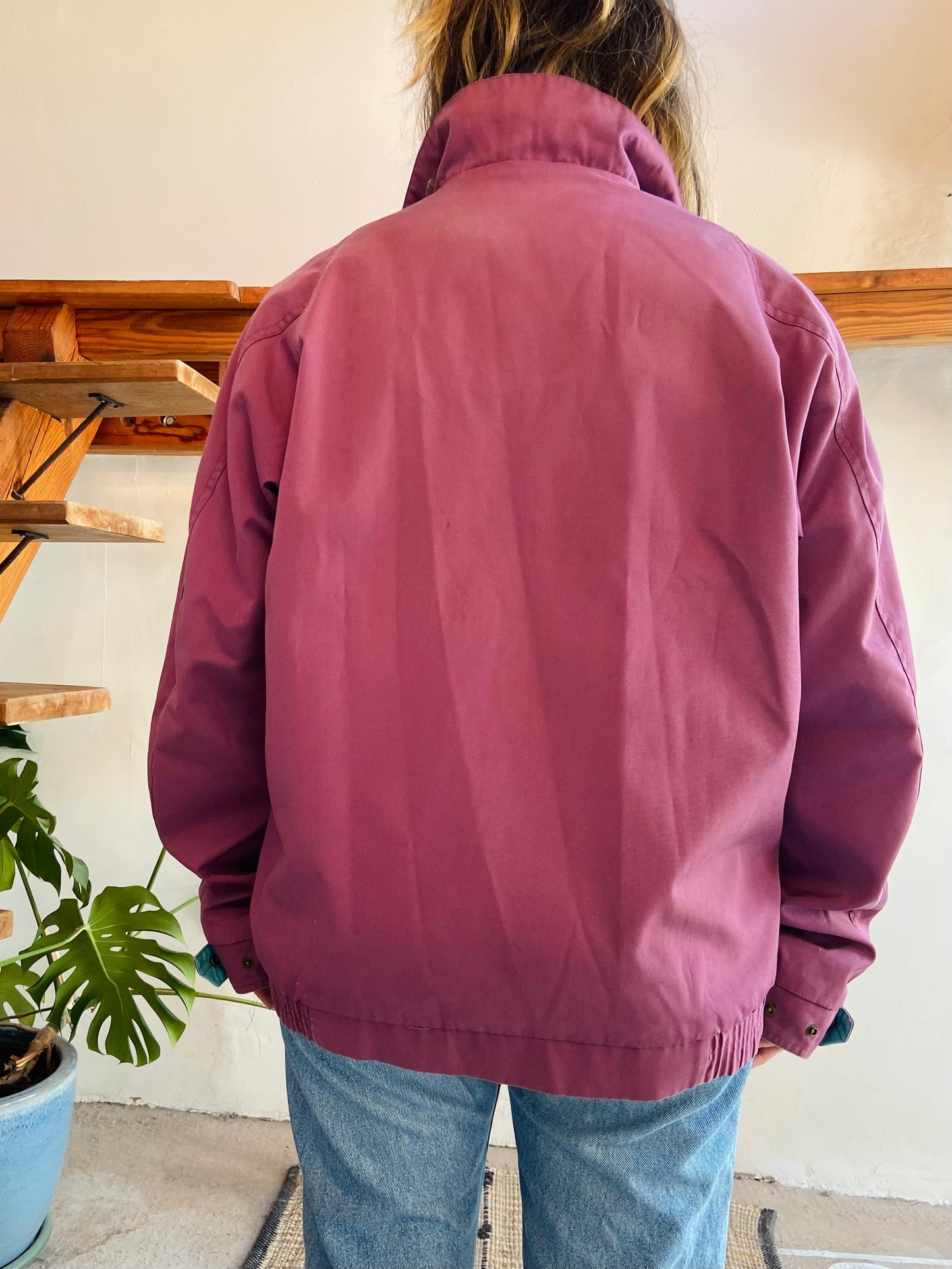 VINTAGE 80's Retro Purple Over The Head Raincoat Funky - L/XL