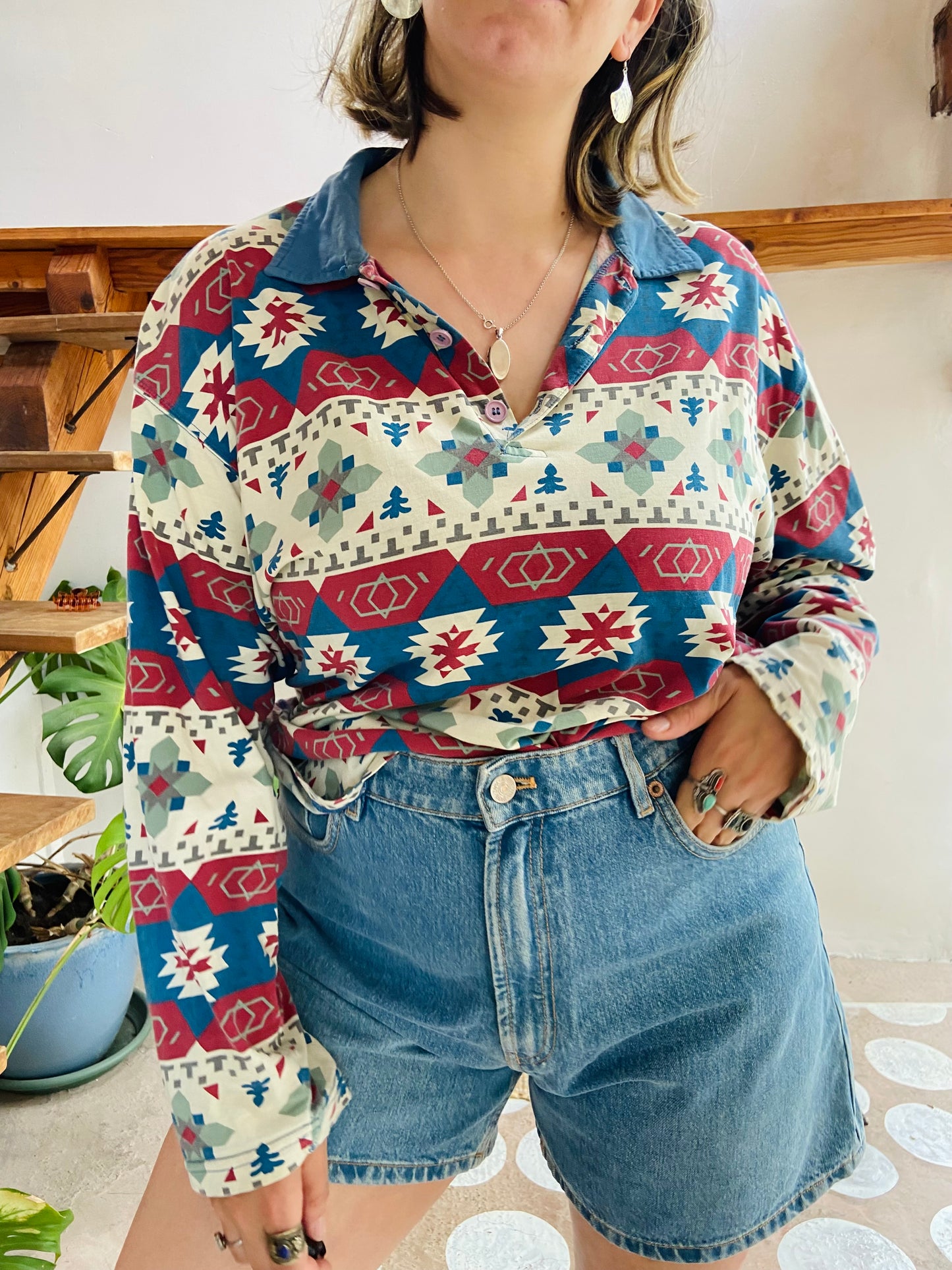 VINTAGE 90’s Bohemian Pattern Long Sleeve Top - M/L
