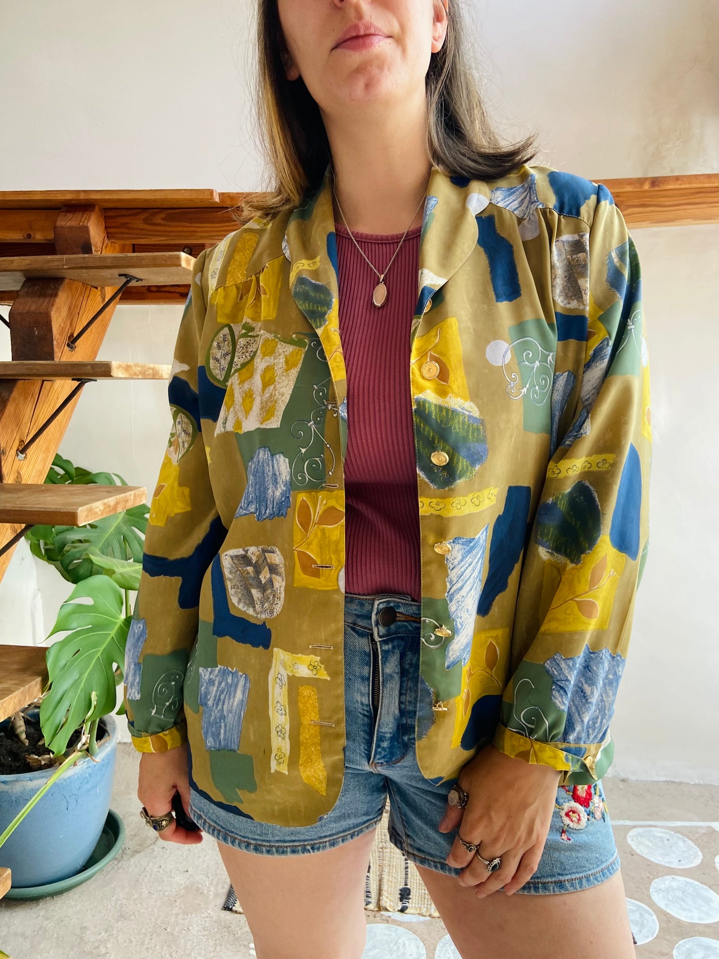 VINTAGE 90's Bohemian Patterned Long Sleeve Shirt - L
