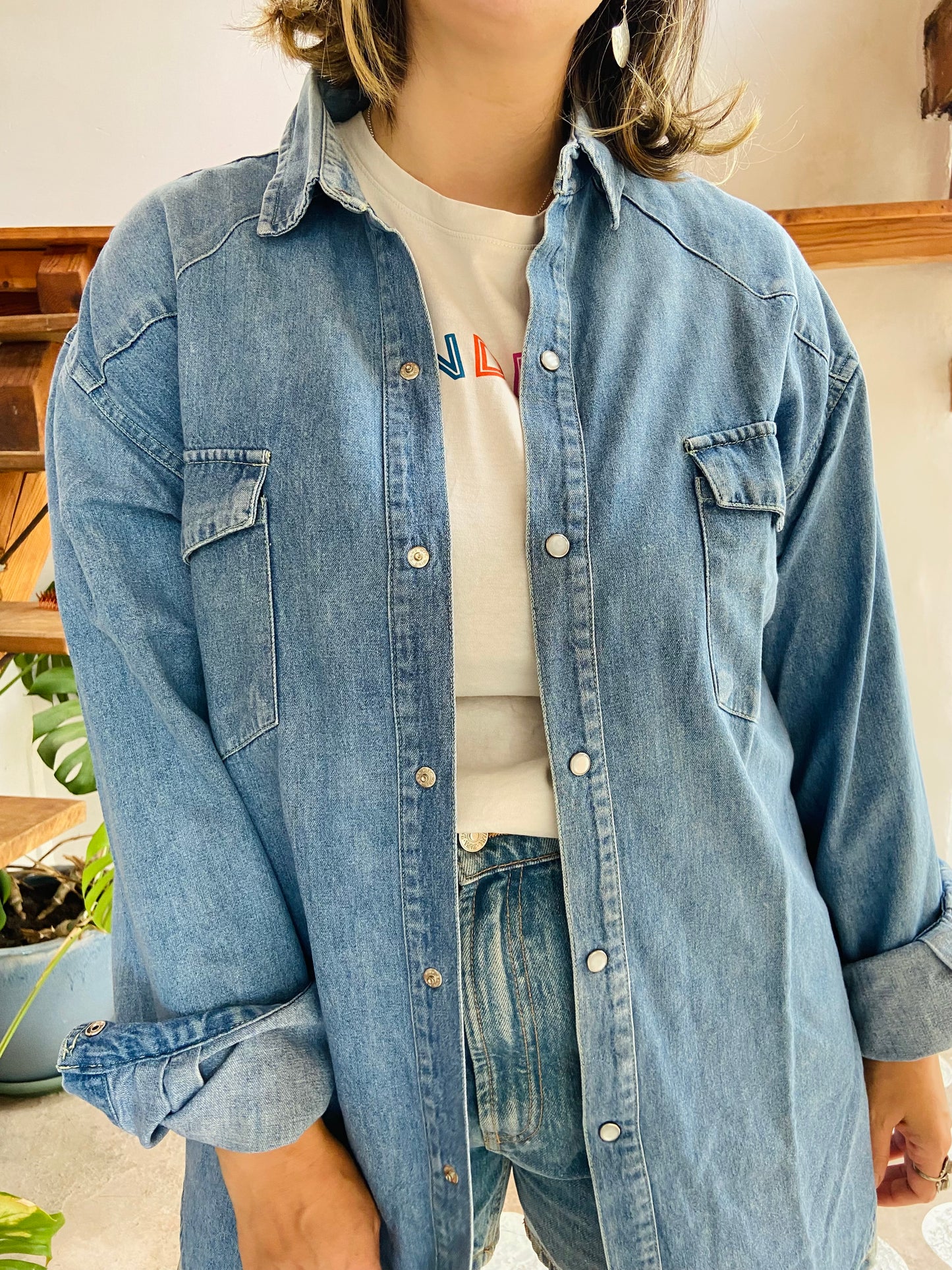 VINTAGE 90’s Blue Denim Long Sleeve Shirt - L