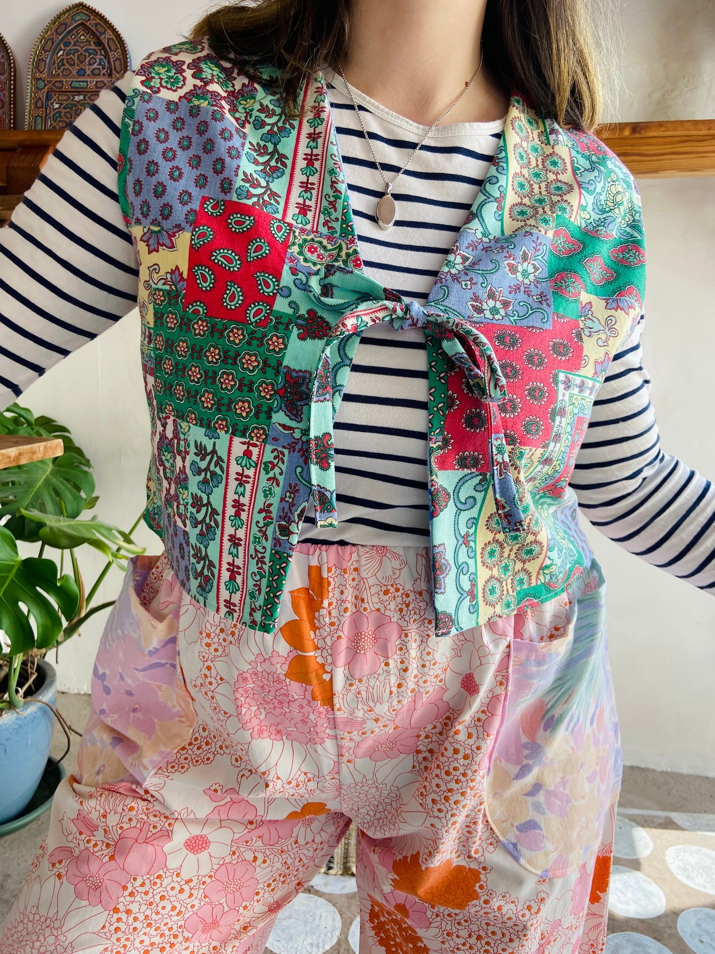 DESERT FOX Patchwork Provencal & Blue Floral Reversible Waistcoat - S/M