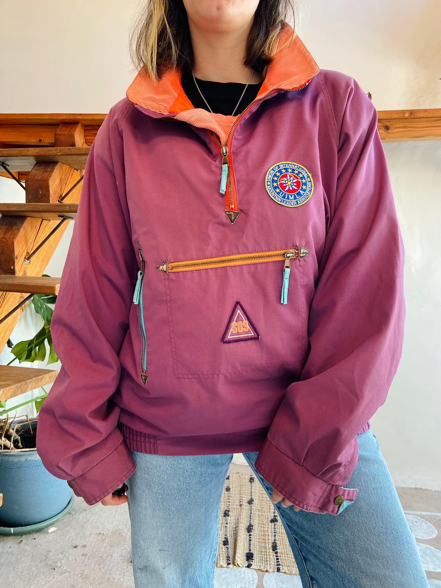 VINTAGE 80's Retro Purple Over The Head Raincoat Funky - L/XL