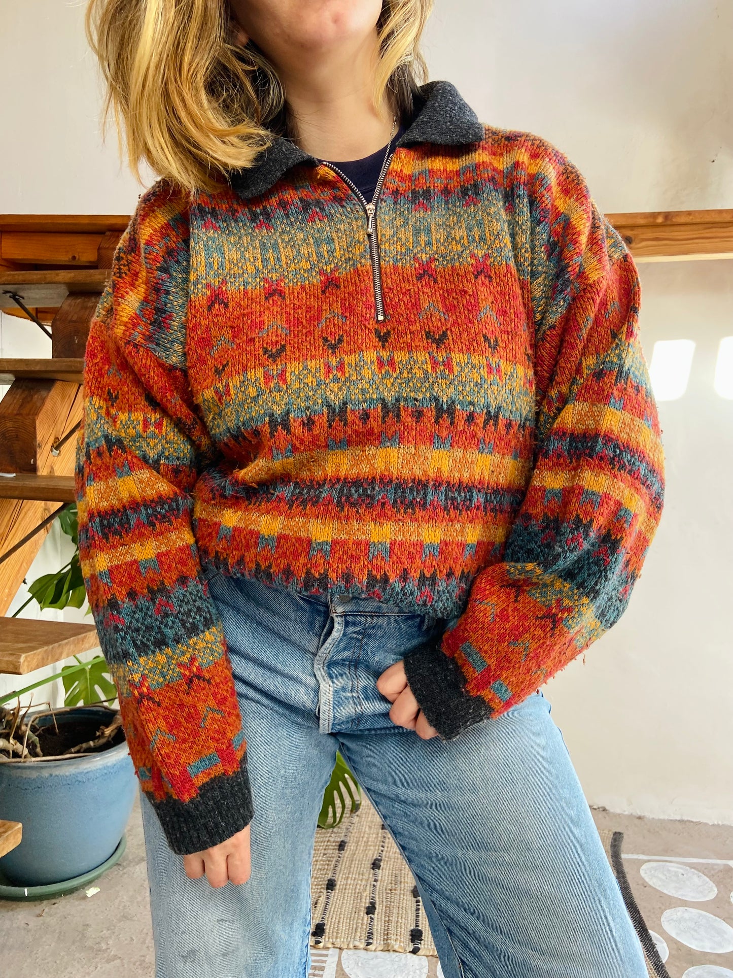 VINTAGE 90’s Bright Stripe Oversized Jumper - L