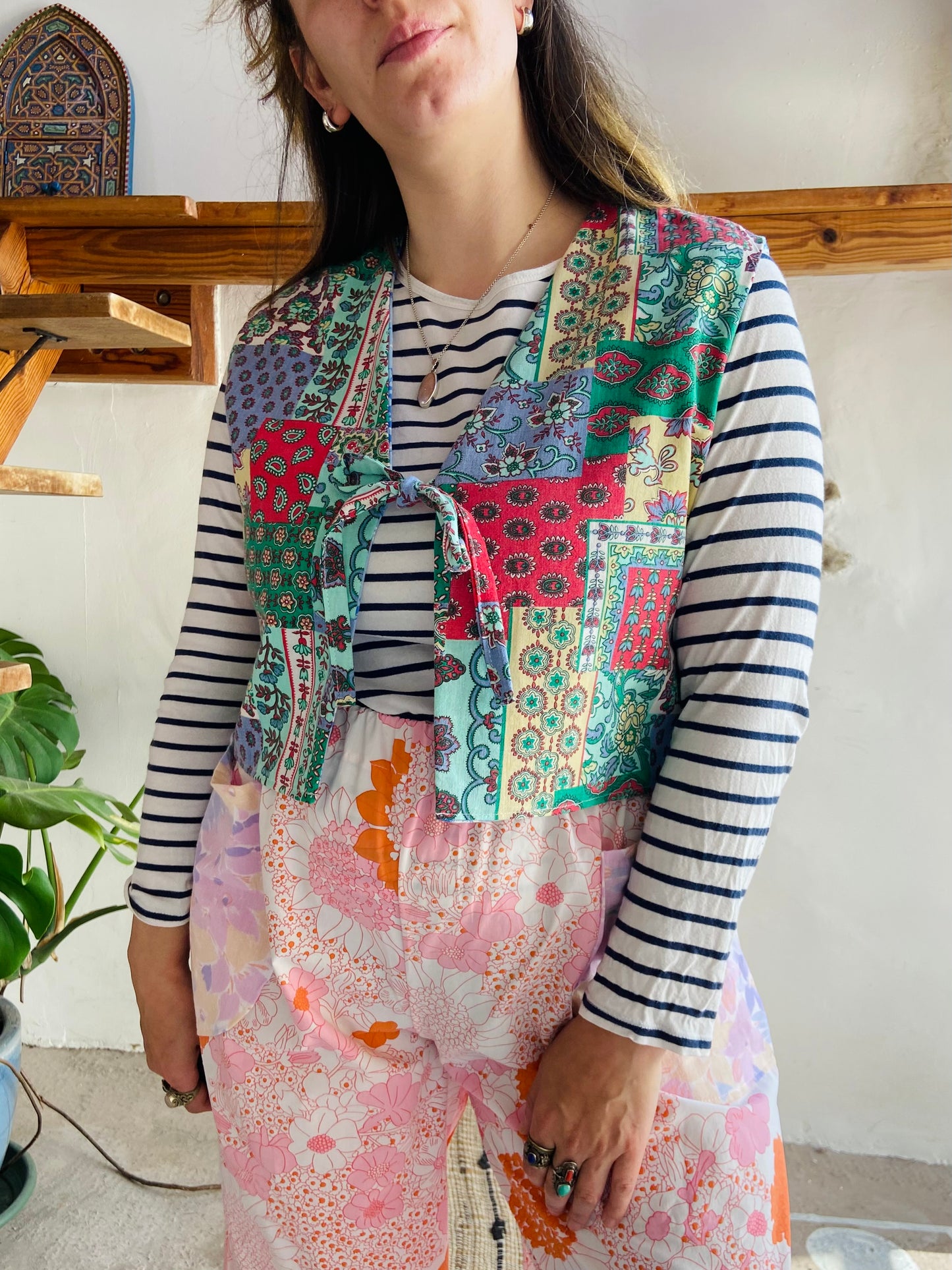 DESERT FOX Patchwork Provencal & Blue Floral Reversible Waistcoat - S/M