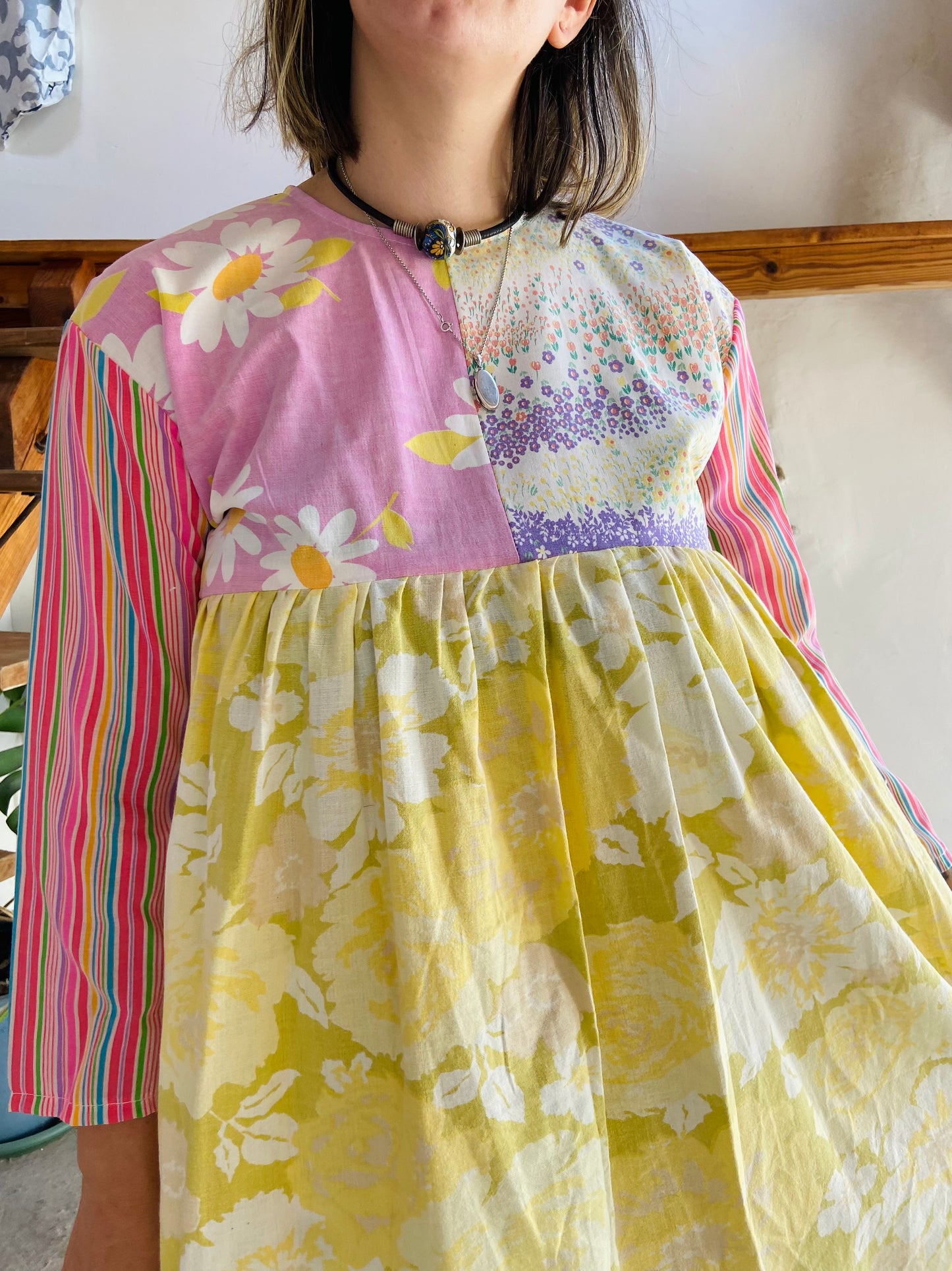 DESERT FOX Patchwork Pastel Floral Ruffle Dress - S/M