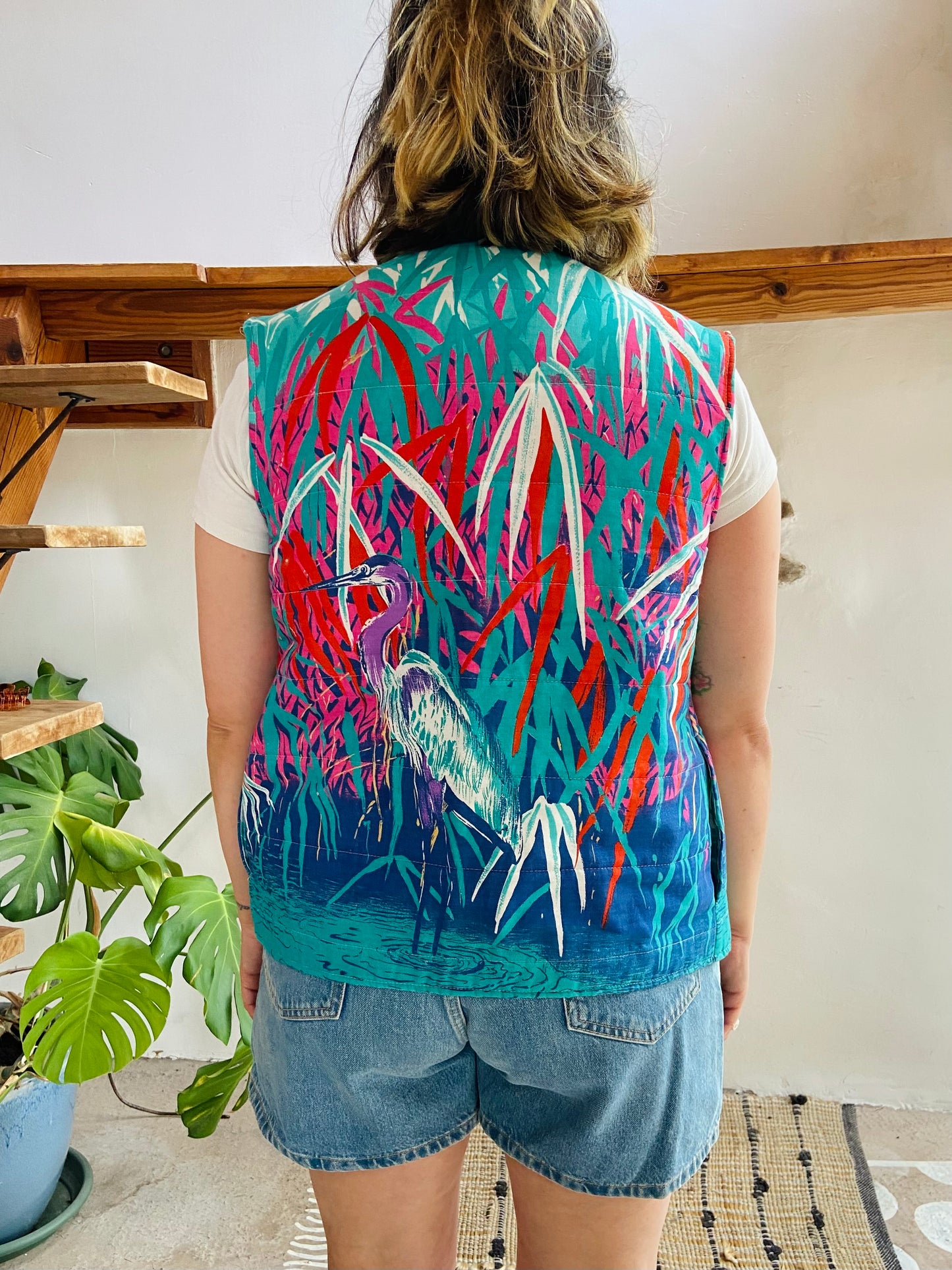 VINTAGE 80’s Bright Bird Print Gilet Jacket - M