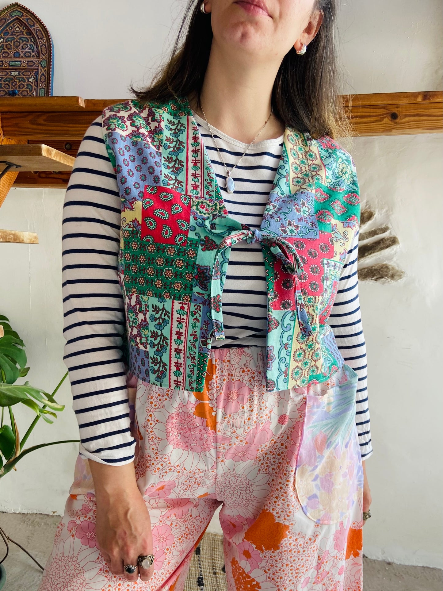 DESERT FOX Patchwork Provencal & Blue Floral Reversible Waistcoat - S/M