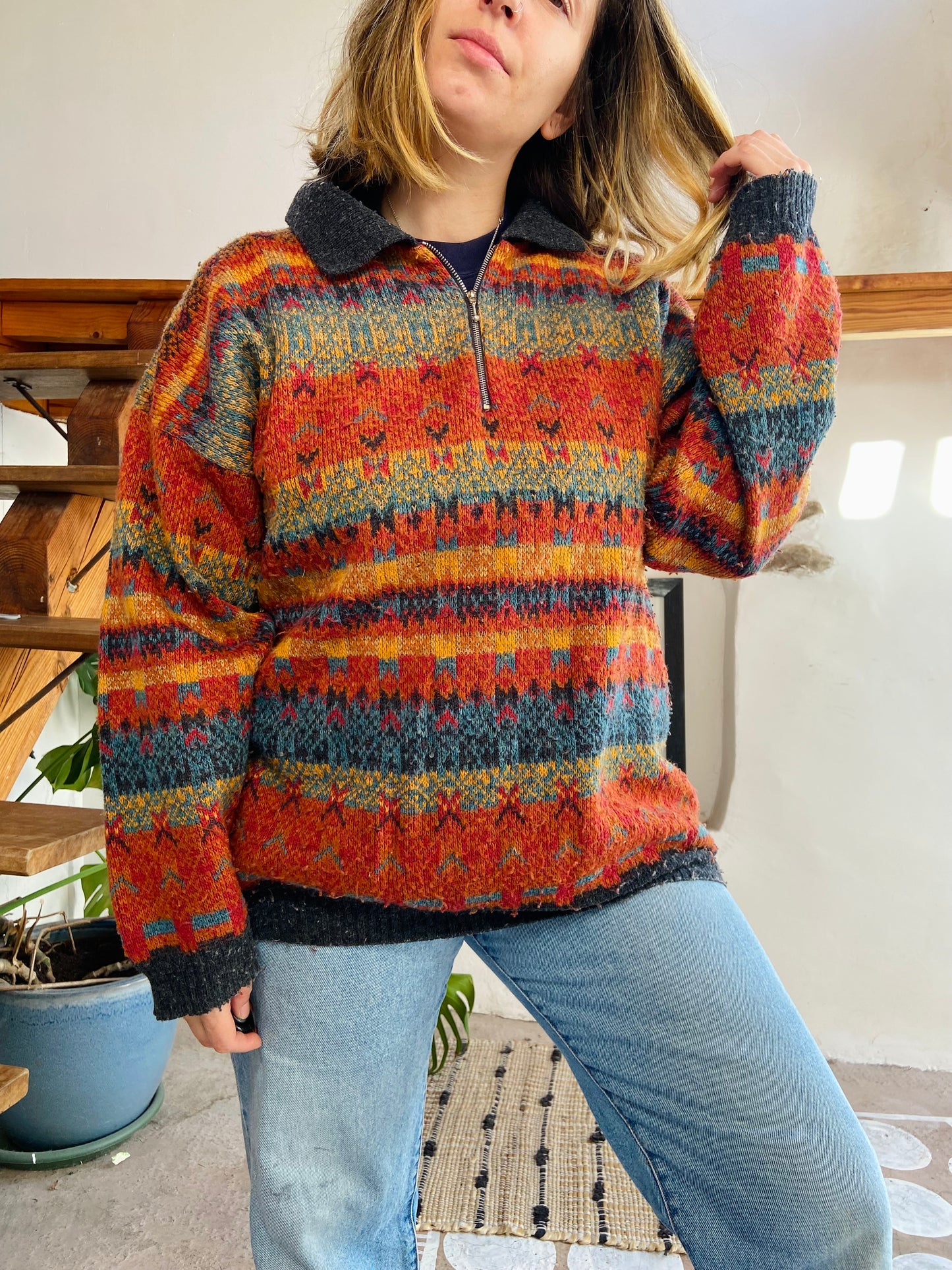 VINTAGE 90’s Bright Stripe Oversized Jumper - L