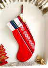 DESERT FOX Handmade Vintage Fabric Christmas Stocking - Red Woven