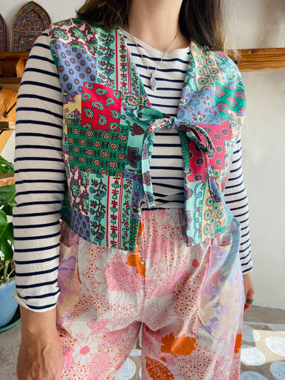 DESERT FOX Patchwork Provencal & Blue Floral Reversible Waistcoat - S/M