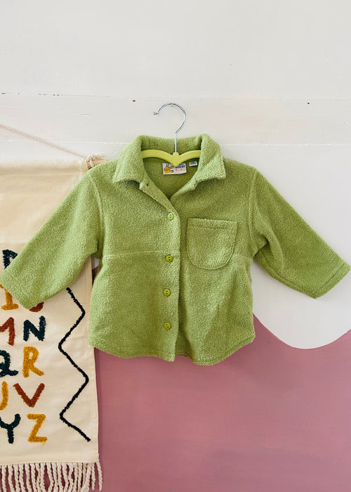 VINTAGE 90's Green Towelling Button Up Jacket - 6 MONTHS
