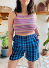 VINTAGE 90’s Blue Checked Loose Shorts - M/L