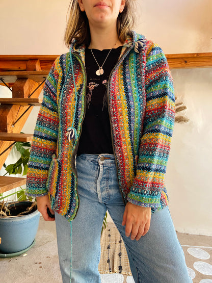 VINTAGE 90's Rainbow Hippie Knit Zip Up Jacket - M