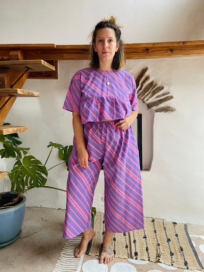 DESERT FOX Purple Chevron Stripe Wide Leg Trousers - M/L