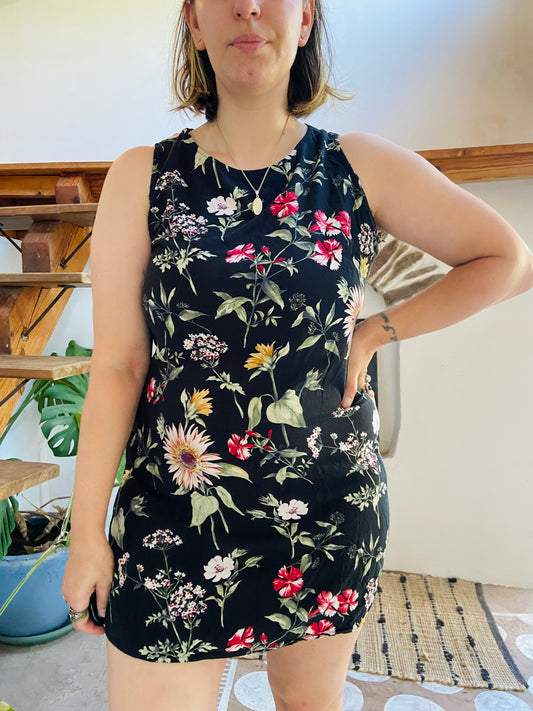 VINTAGE 90’s Floral Black Mini Dress - M