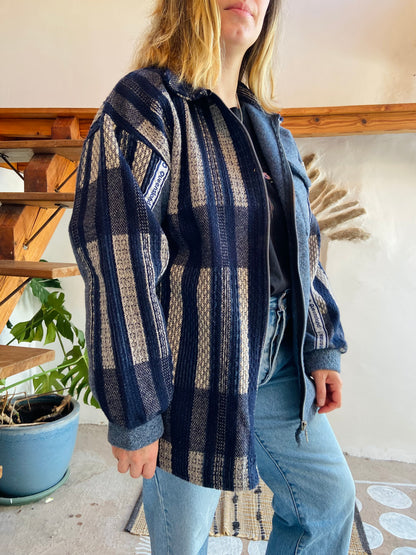 VINTAGE 90's Blue Hippie Woven Bohemian Zip Up Jacket - M
