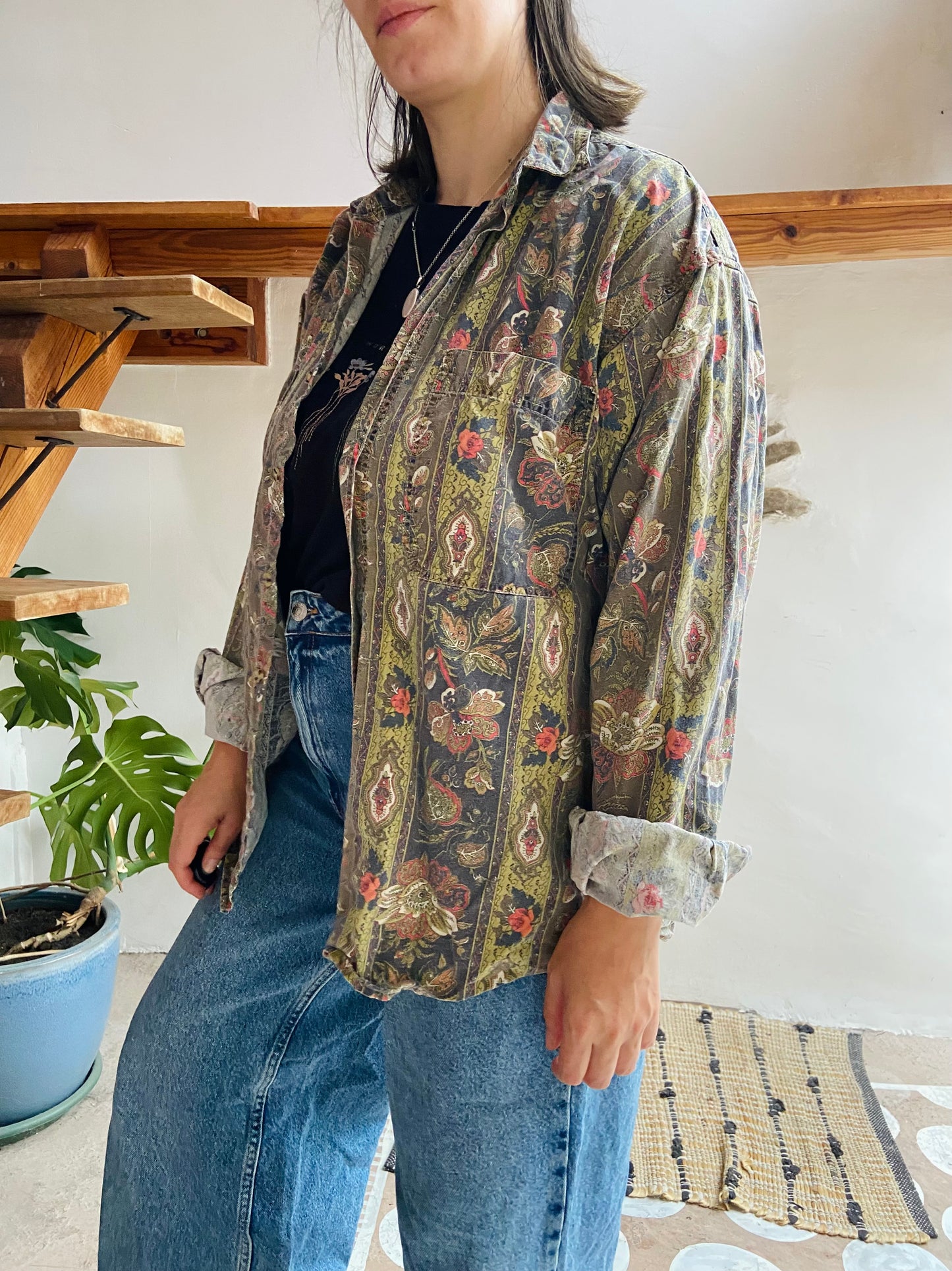 VINTAGE Provencal Bohemian Pattern Long Sleeve Shirt - M/L