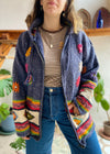 VINTAGE Hippie Woven Knit Long Sleeve Hooded Cardigan - M/L