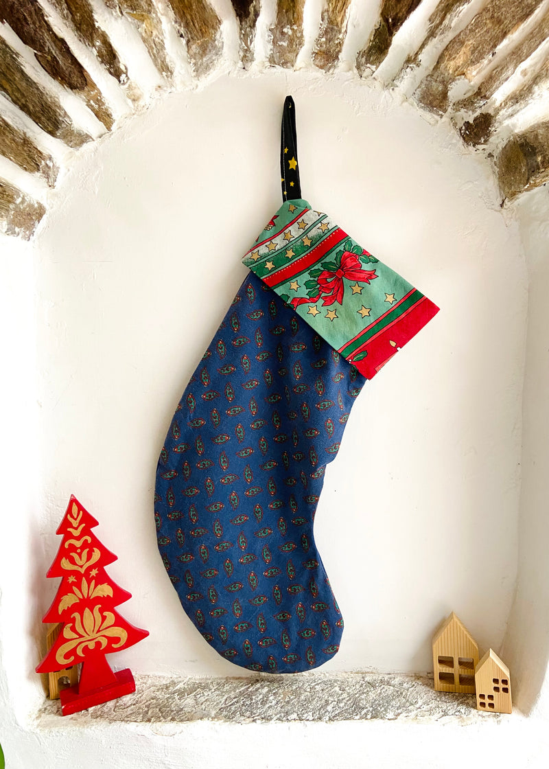 DESERT FOX Handmade Vintage Fabric Christmas Stocking - Paisley Christmas