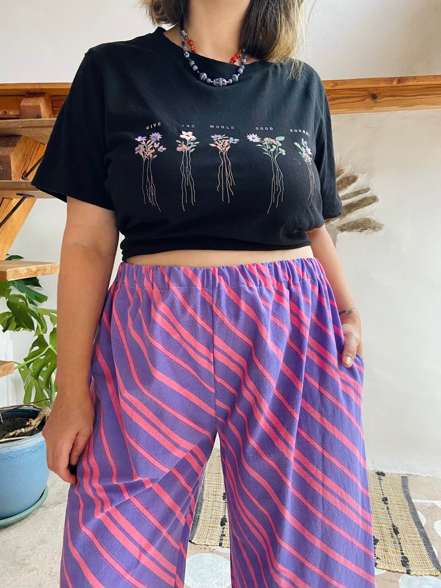 DESERT FOX Purple Chevron Stripe Wide Leg Trousers - M/L