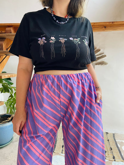 DESERT FOX Purple Chevron Stripe Wide Leg Trousers - M/L
