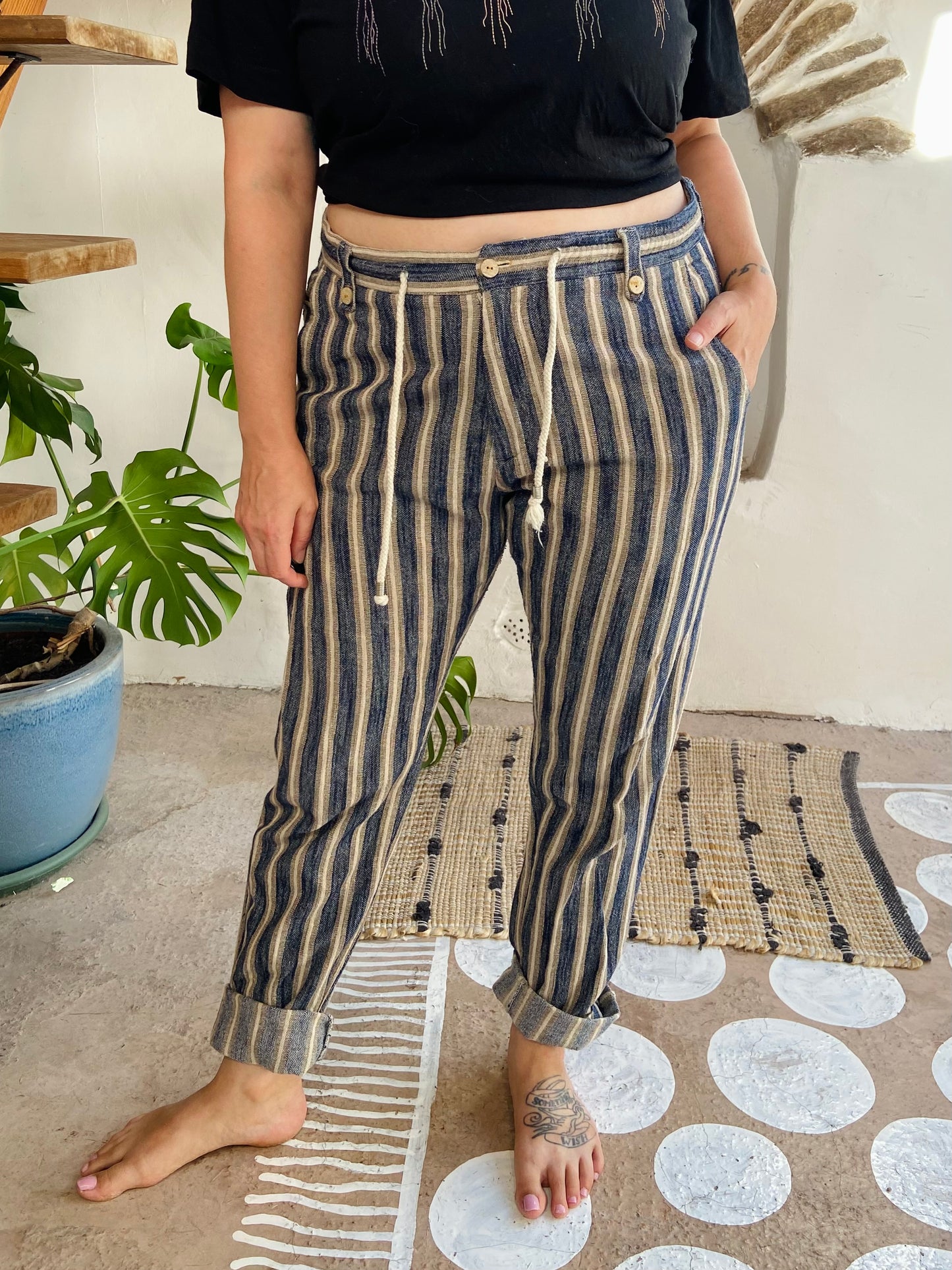 VINTAGE 90’s Stripe Thick Loose Trousers - L