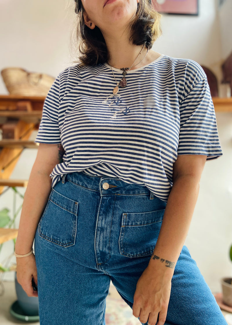 VINTAGE 90’s Blue Stripe Sailor T-Shirt - M/L