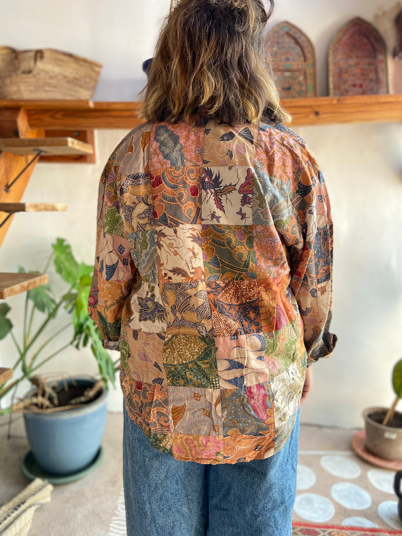 VINTAGE 90's Patchwork Hippie Long Sleeve Shirt - M/L