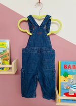 VINTAGE Denim Cargo Blue Long Length Dungarees - 12 Months