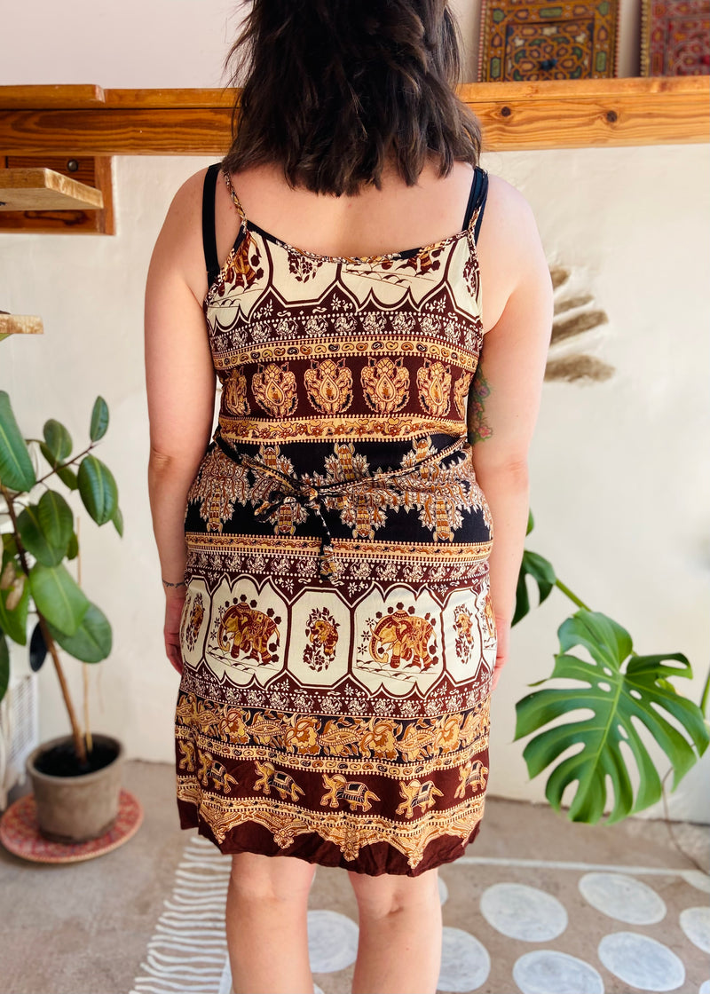 VINTAGE 90’s Bohemian Indian Print Strappy Dress - S/M