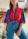 VINTAGE 90’s Bright Stripe Grandad Collar Shirt - S